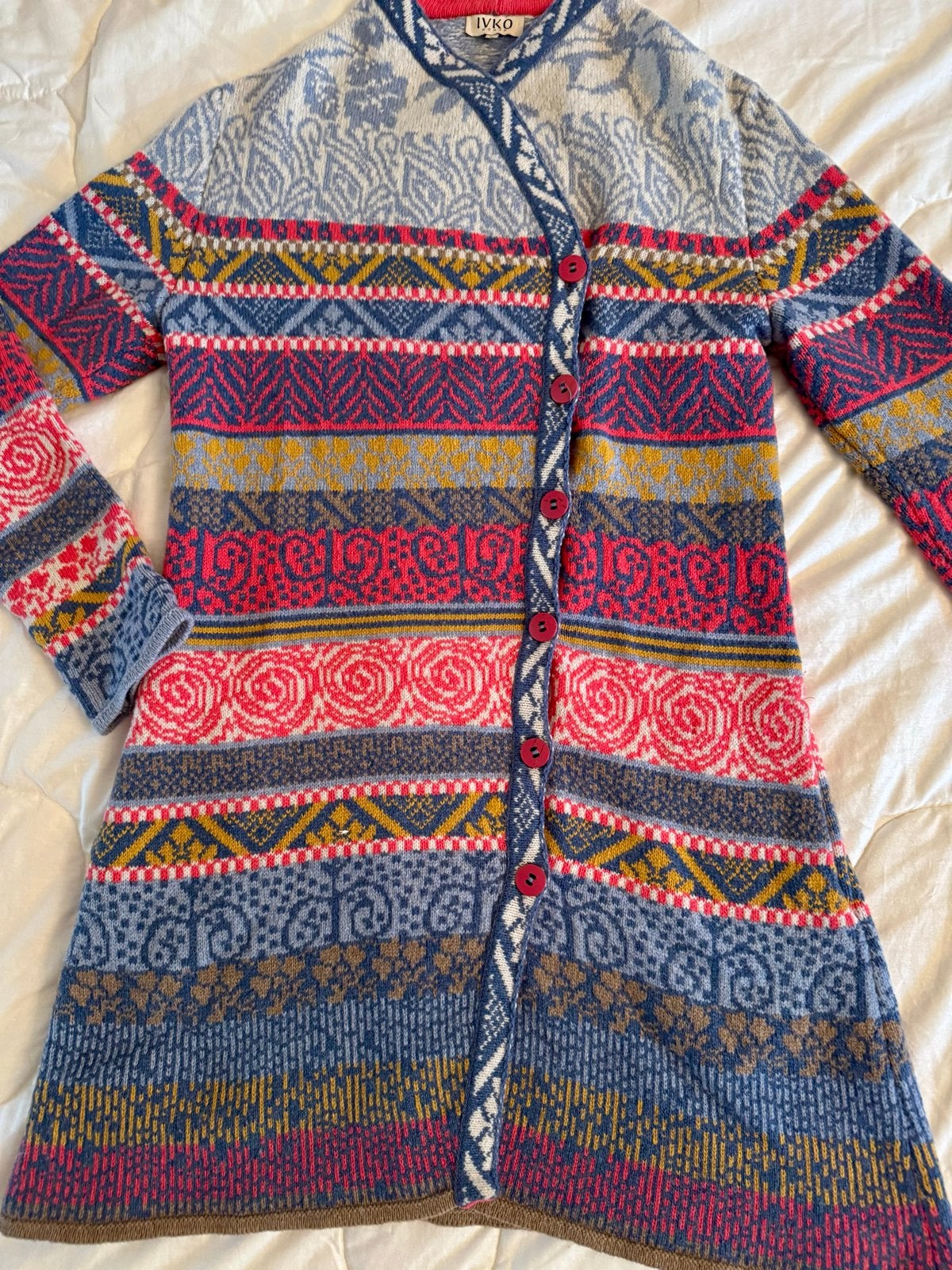 Ivko Jacquard Lang Lamswollen Vest Asymmetrische Sluiting, Kleding | Dames, Truien en Vesten, Ophalen of Verzenden, Zo goed als nieuw