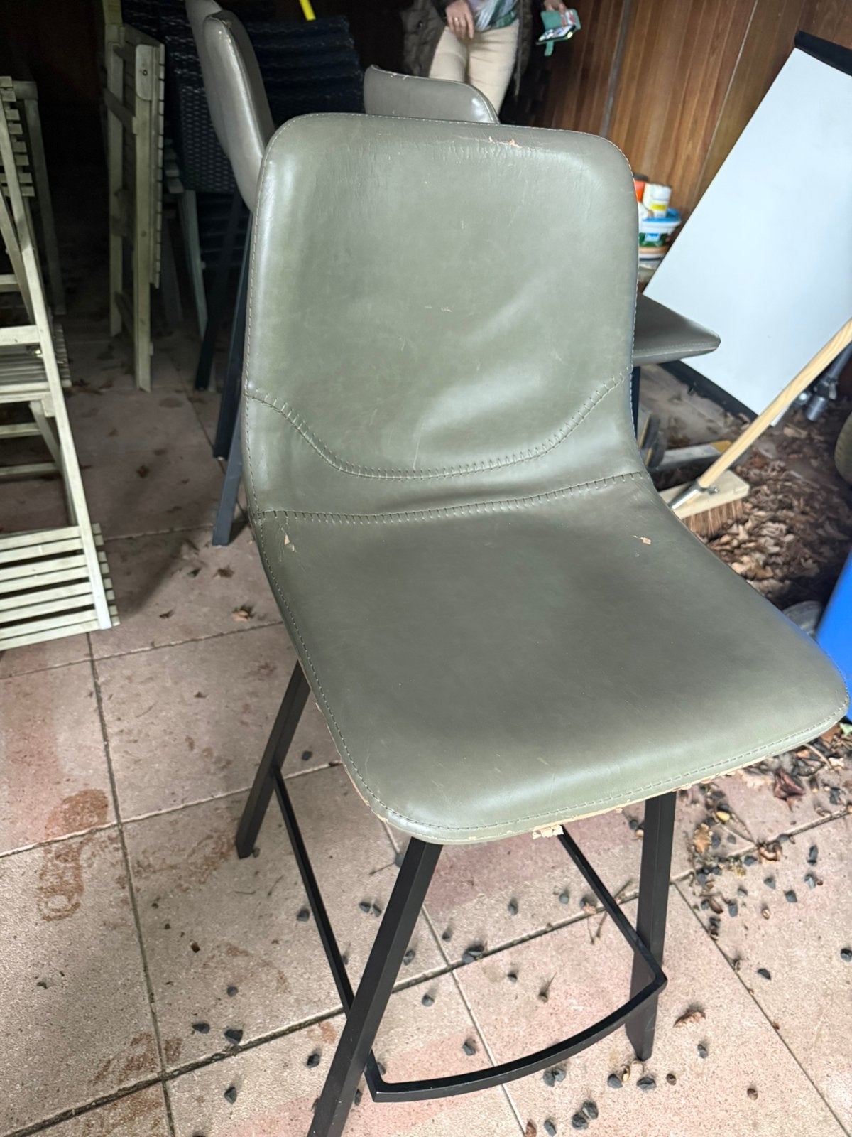 Set van 4 gebruikte barkrukken - groen kunstleer, Ophalen, Kunststof, Gebruikt, 60 tot 90 cm