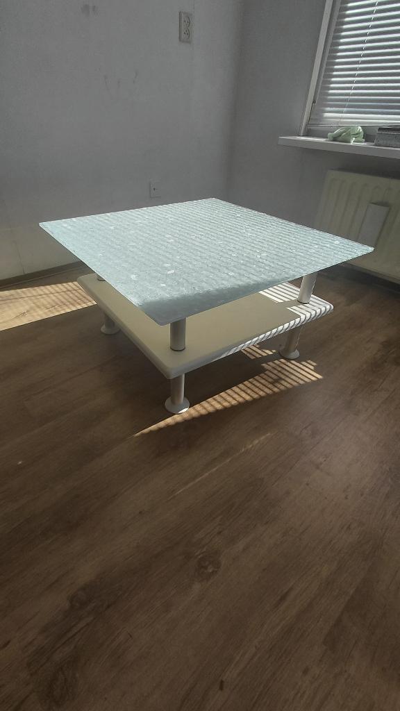 Salontafel Glas, Huis en Inrichting, Tafels | Salontafels, Ophalen, Gebruikt, 100 tot 150 cm, Vierkant