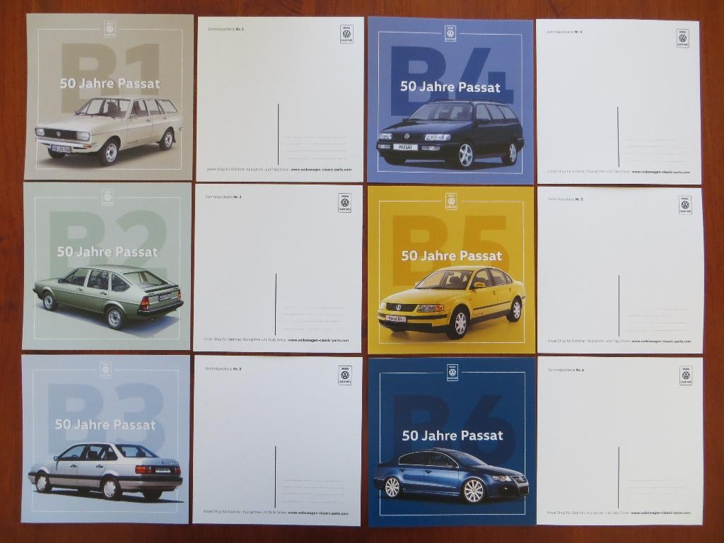 6 grote ansichtkaarten: Volkswagen Passat 50 Jahre, Ophalen of Verzenden, Nieuw, Volkswagen