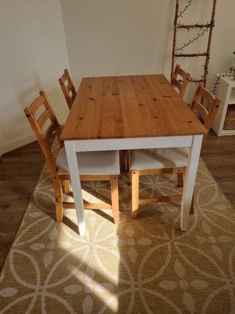 LERHAMN Tafel en 4 stoelen 118x74x65cm (Table with 4 chairs), Ophalen, Gebruikt, 100 tot 150 cm, 50 tot 100 cm