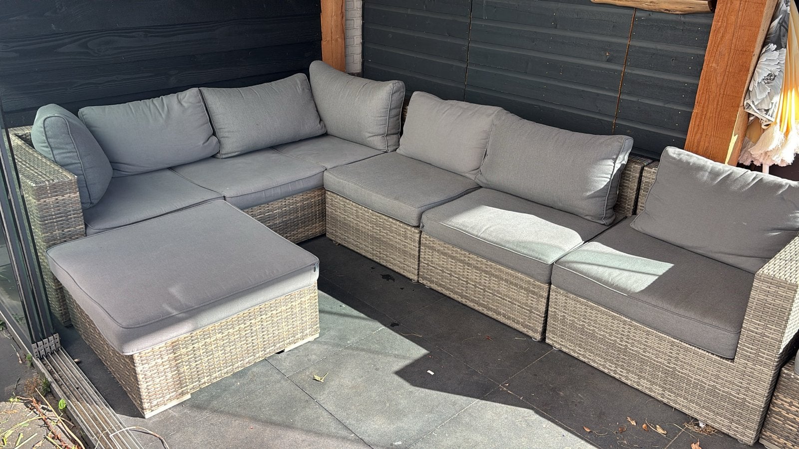 Wicker Loungeset met Kussens - Grijs, Tuin en Terras, Tuinsets en Loungesets, Ophalen, Gebruikt, Meer dan 8 zitplaatsen, Loungeset