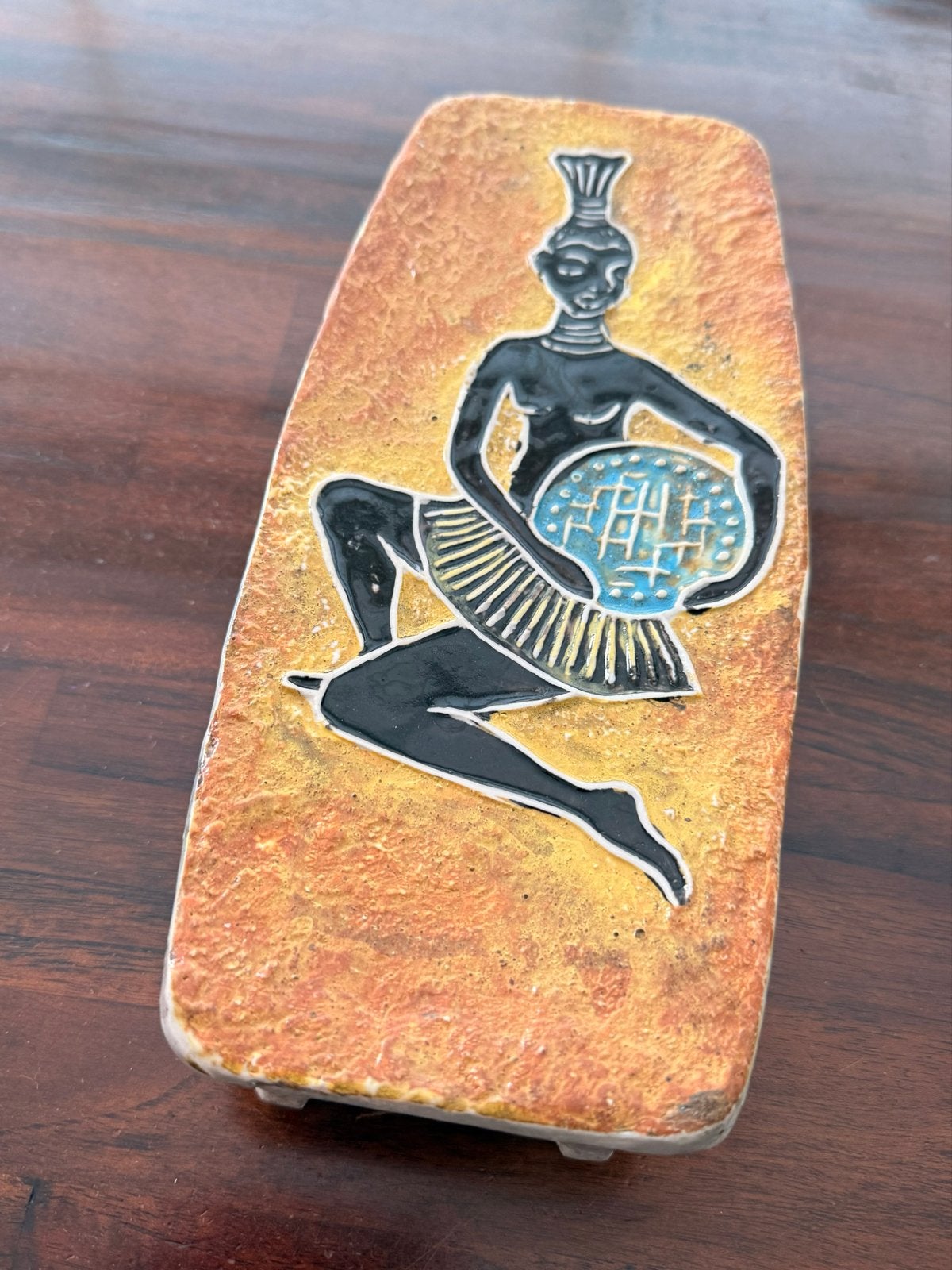 Vintage Afrikaanse Danseres Keramische Schaal, Ophalen of Verzenden