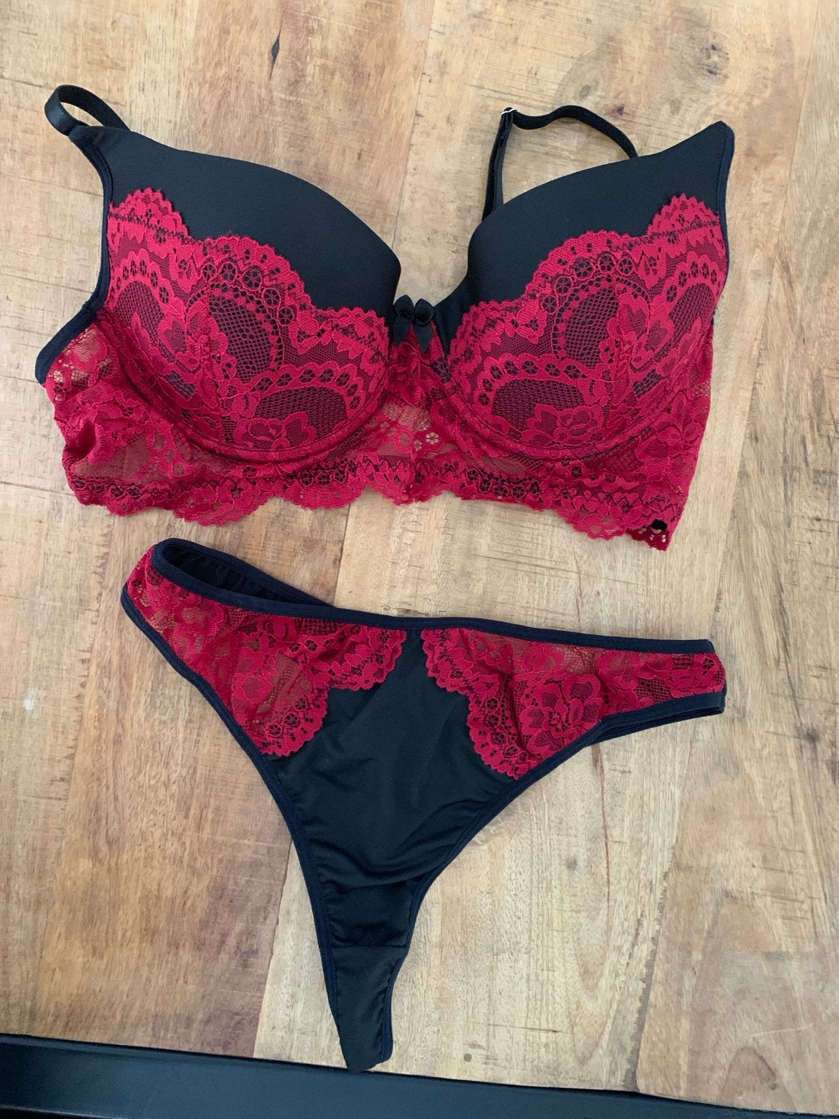Sexy Lingerie Set Zwart Rood Kant, Verzenden, Zwart, Setje