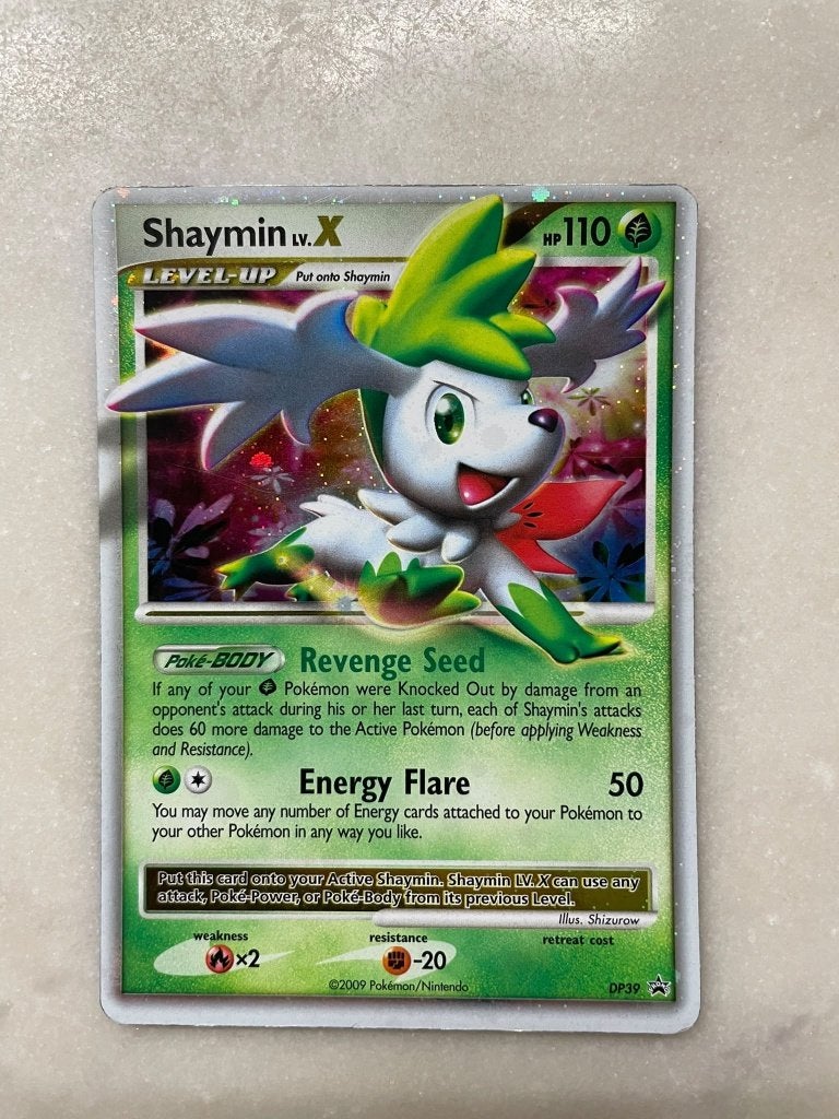 Pokémon Shaymin LV.X Promo 39 – DP Black Star Promos, Ophalen of Verzenden, Zo goed als nieuw, Losse kaart, Foil