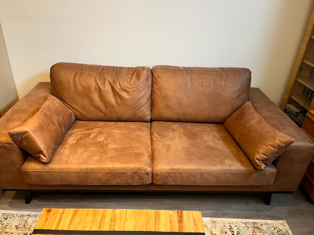 Bankstel , Cognac kleur., Ophalen, Zo goed als nieuw, 75 tot 100 cm, Vierpersoons of meer