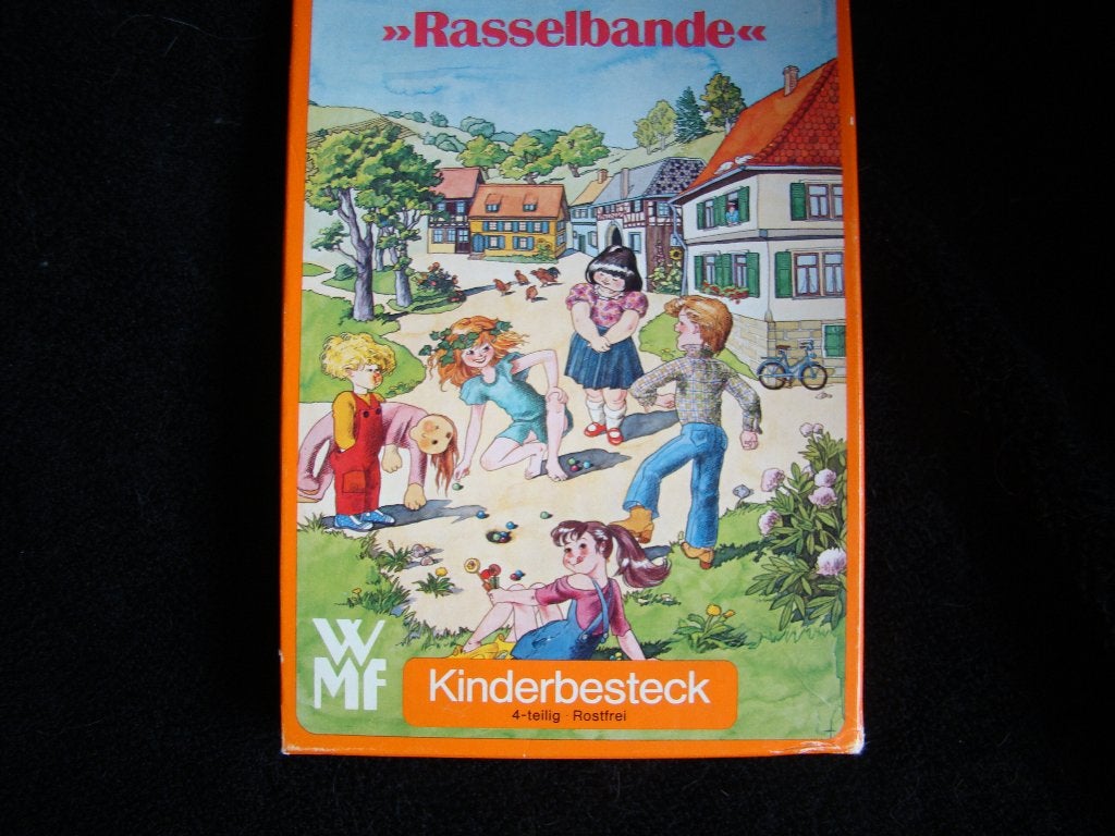 vintage kinder bestek WMF eendjes  in doos 4 delig, Huis en Inrichting, Keuken | Bestek, Kinderbestek, Bestekset, Ophalen of Verzenden