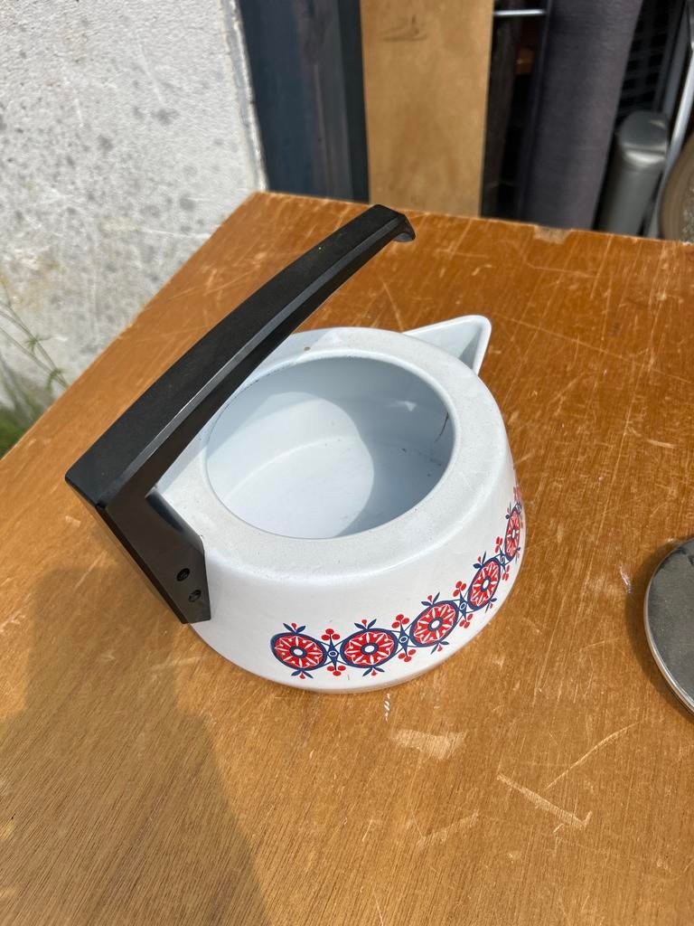 Vintage emaille fluitketel met bloemmotief, Ophalen of Verzenden