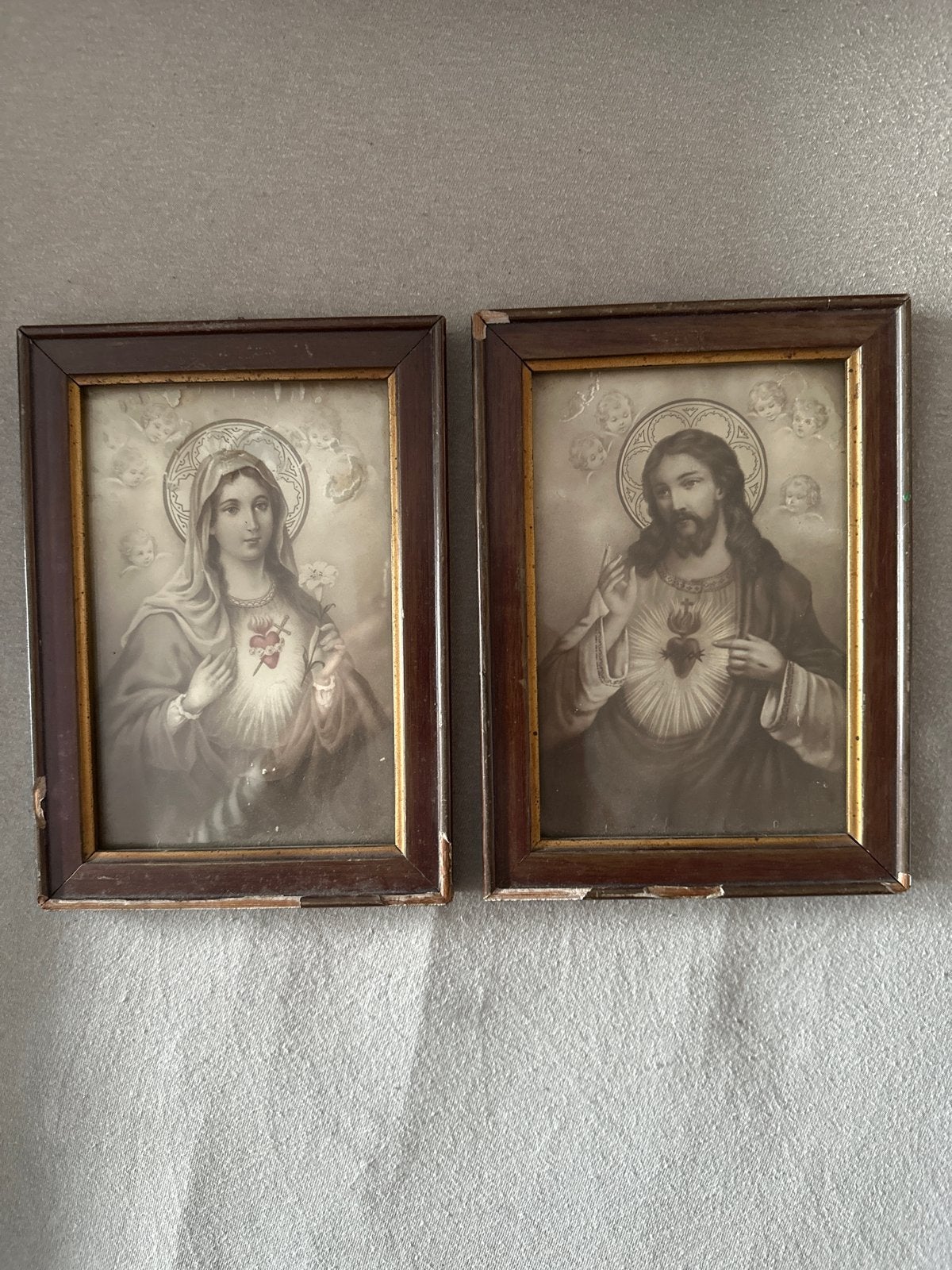 Antieke religieuze prenten: Maria en Jezus (22x16 cm), Antiek en Kunst, Ophalen