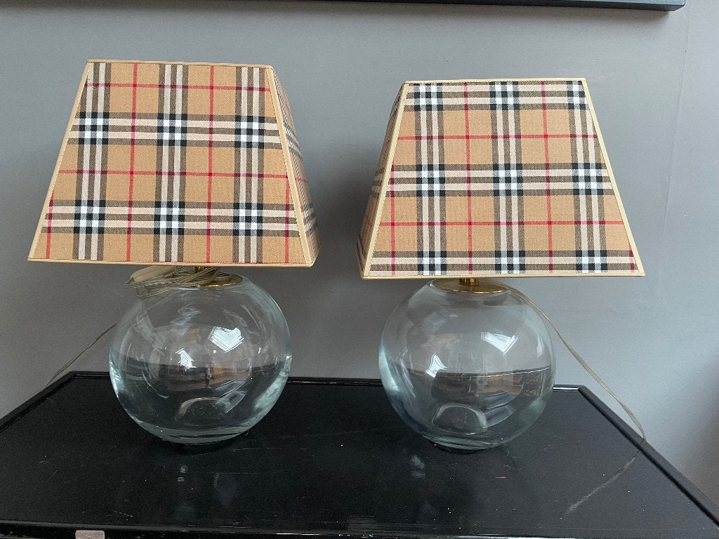 2 Glazen bol voet lampen, Met schakelaar, 45 cm, Klassiek, Ophalen