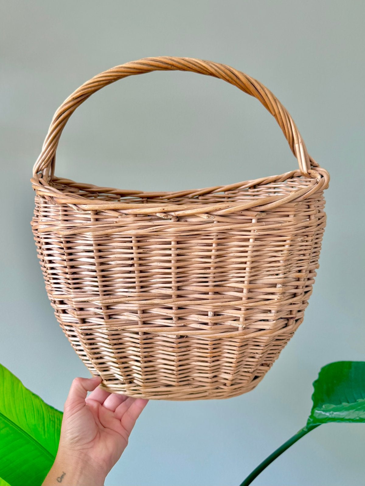 Vintage rotan draagmand plukmand verzamelmand, Ophalen of Verzenden, Gebruikt, Riet