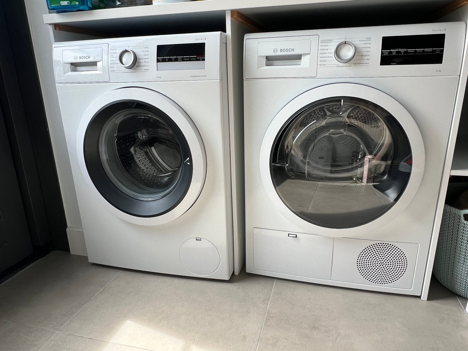 Bosch wasmachine Serie 4 & droger Serie 6 – nette staat, Ophalen, Gebruikt, Minder dan 85 cm, 1200 tot 1600 toeren