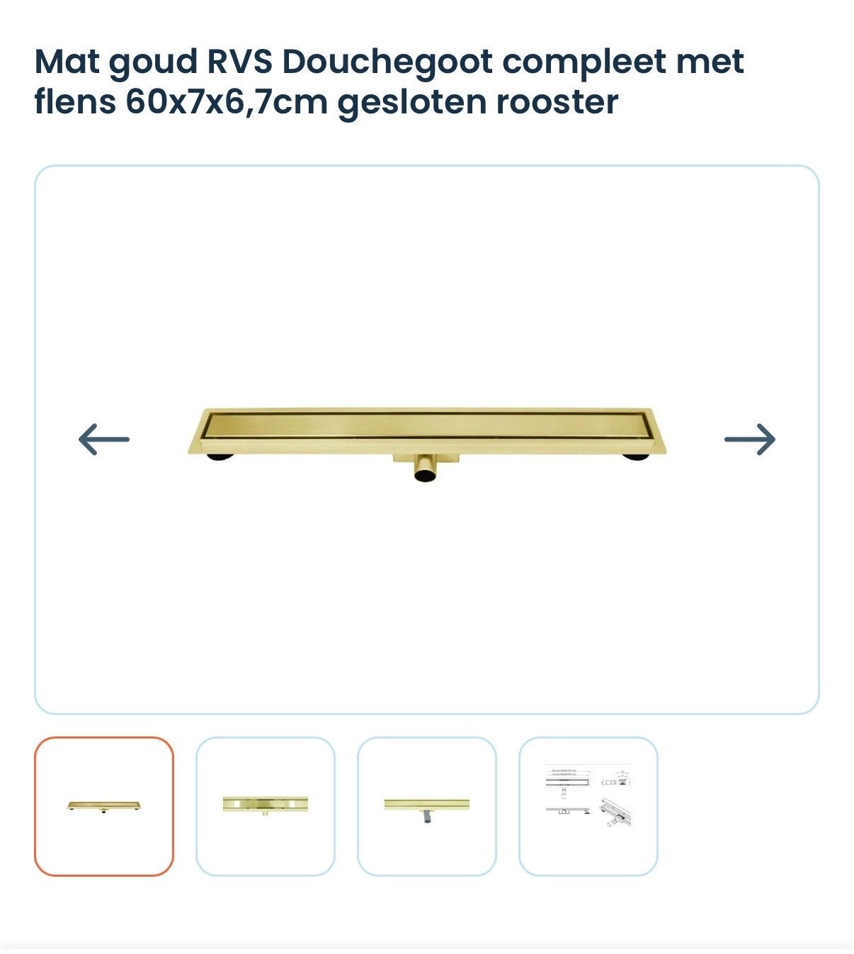 Mat gouden RVS Douchegoot 60x7x6,7cm -, Ophalen, Nieuw, Rvs, Douche