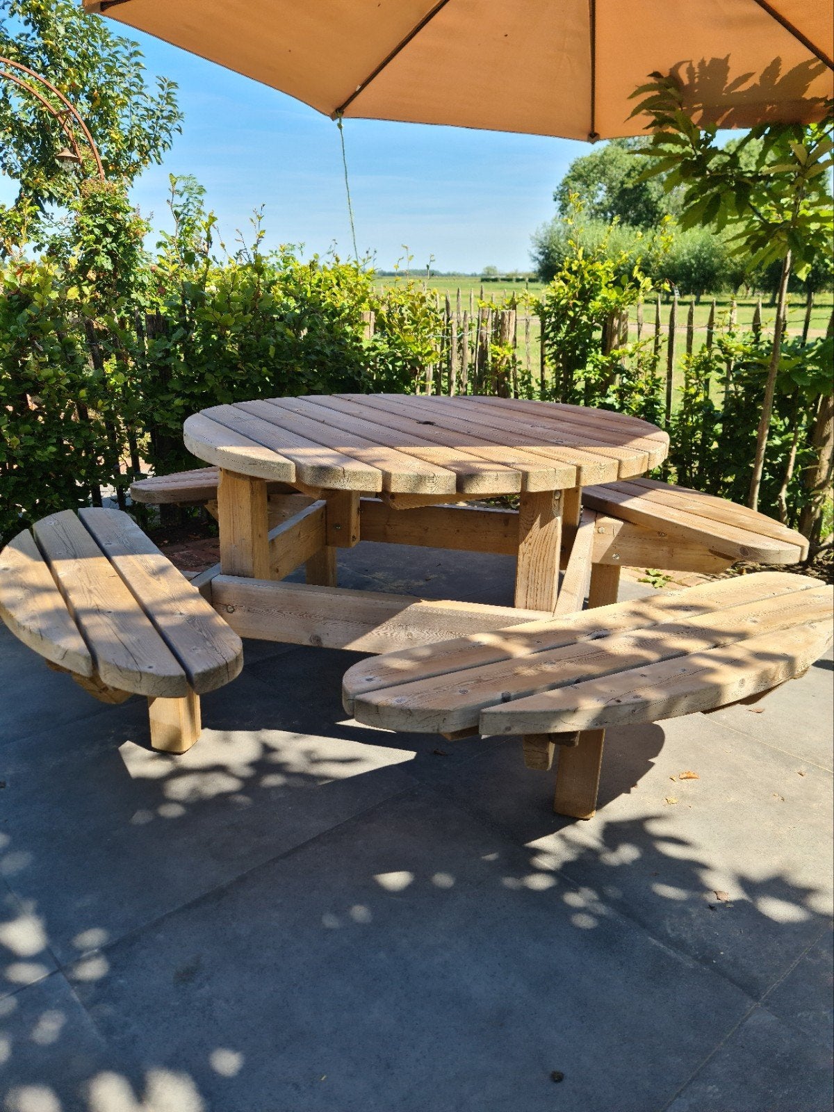 talen picknicktafel rond, Ophalen, Rond, Hout