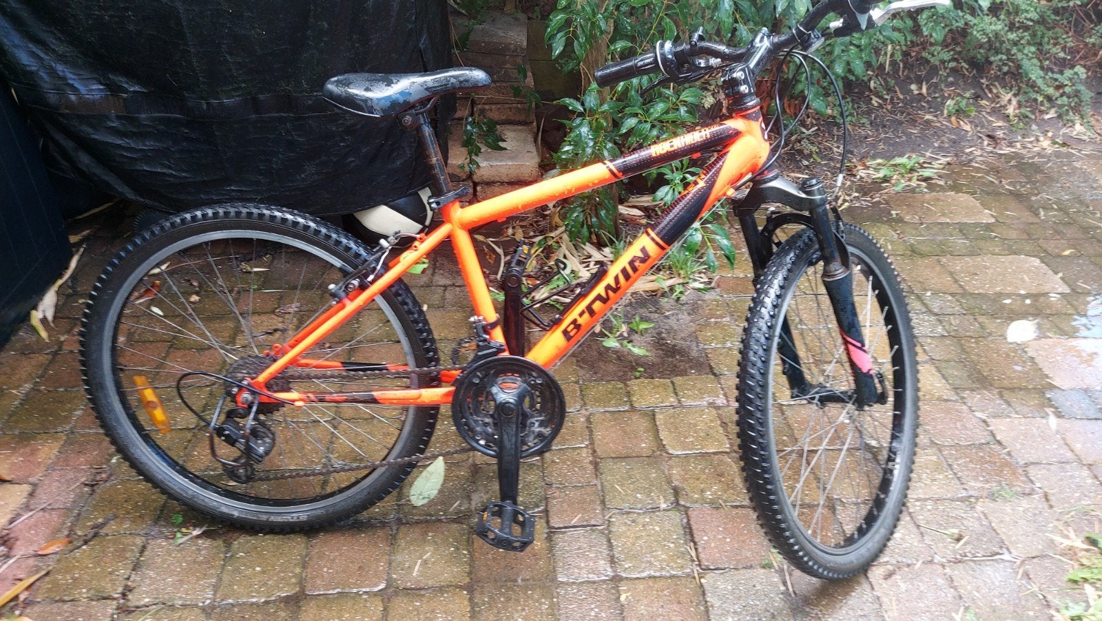 B'Twin All Terrain Mountainbike - Oranje/Zwart, Gebruikt, Hardtail, 49 tot 53 cm, Ophalen