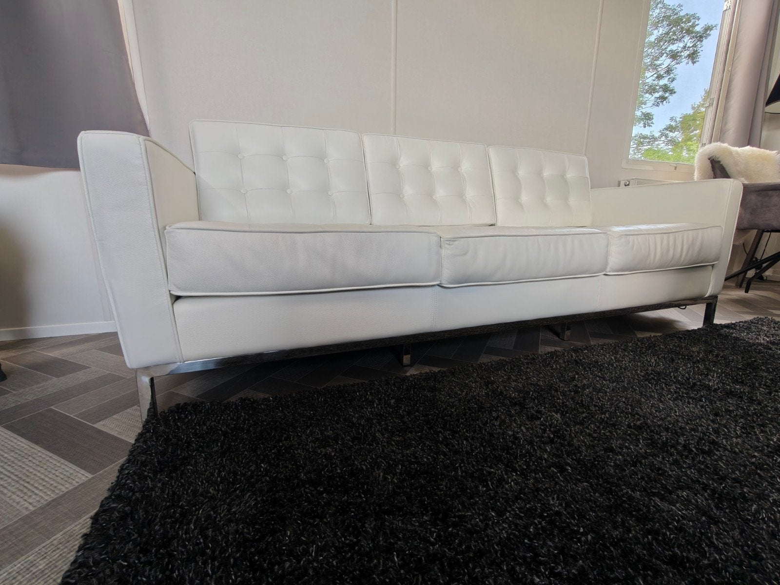 Florence Knoll 3 zits bank wit leer, Huis en Inrichting, Tweepersoons, Ophalen of Verzenden, Zo goed als nieuw, Leer