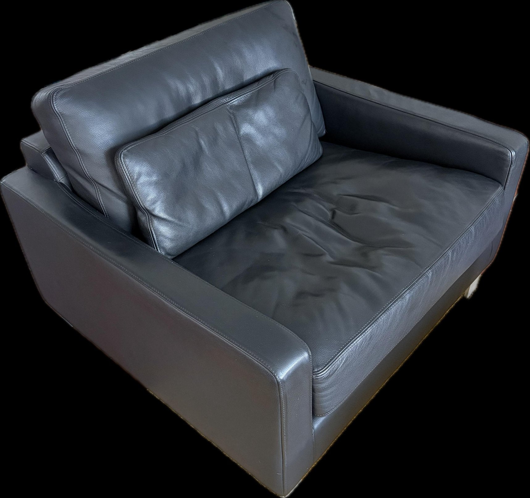 Luxe zwart lederen loveseat / royale fauteuil, Huis en Inrichting, Fauteuils, Ophalen, Gebruikt, Leer, 75 tot 100 cm