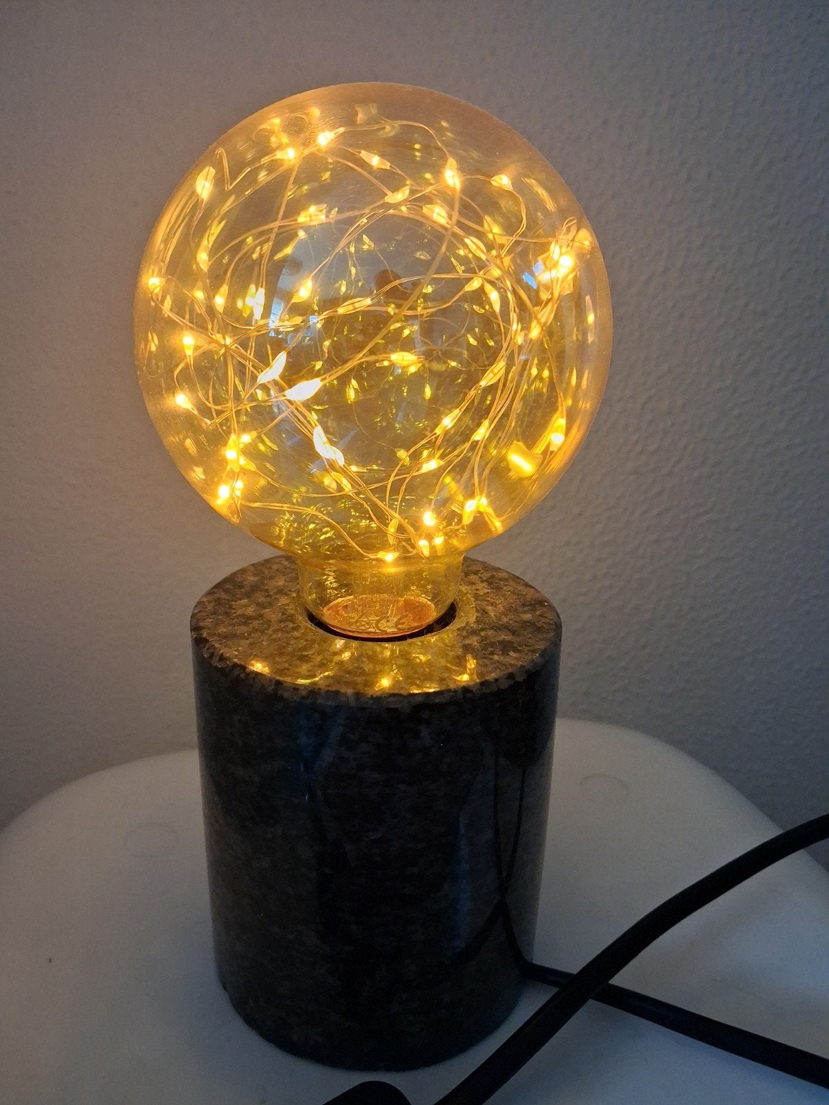 mooi sfeerlampje op zware granieten sokkel, 20 cm, Zo goed als nieuw, Klassiek, Handgemaakt