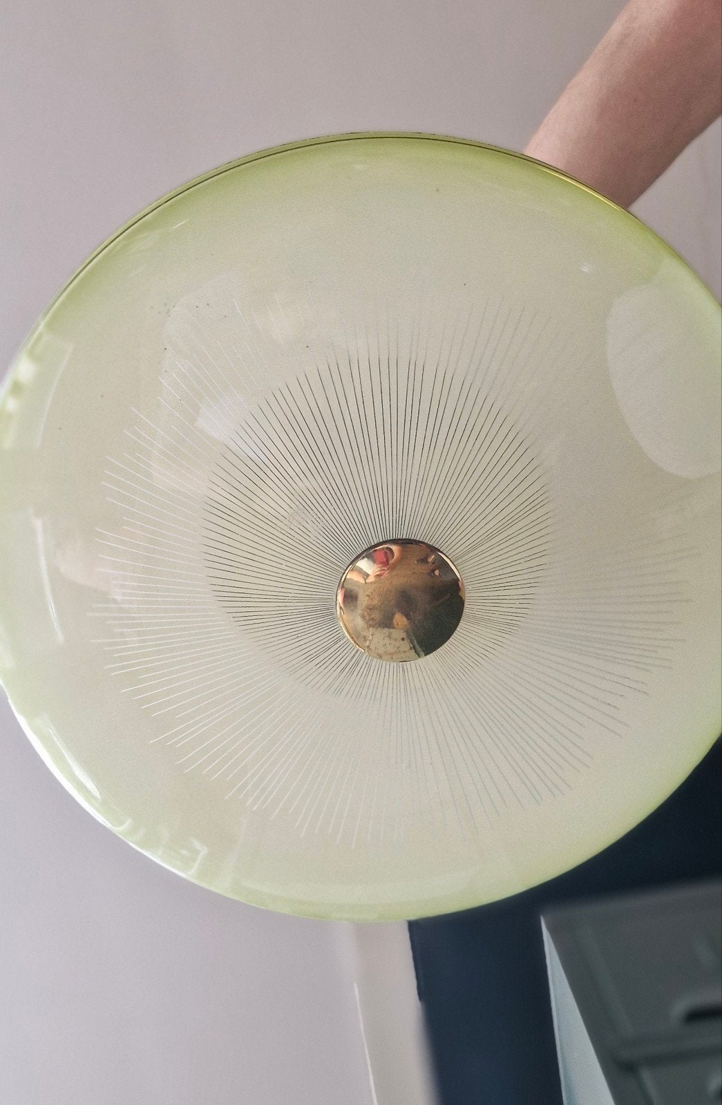Vintage Art Deco Plafondlamp - Melkglas en Messing, Ophalen