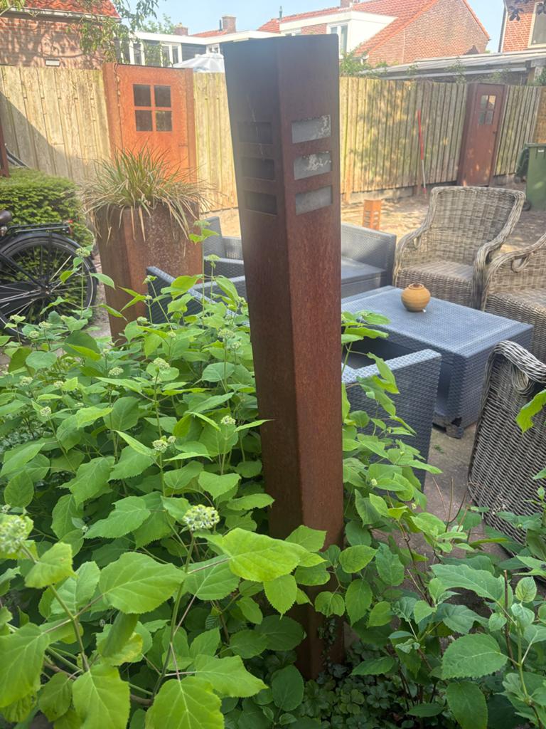 Buitenverlichting - Cortenstaal Tuinlamp en Wandlamp, Ophalen, Gebruikt, Minder dan 50 watt, Staande lamp