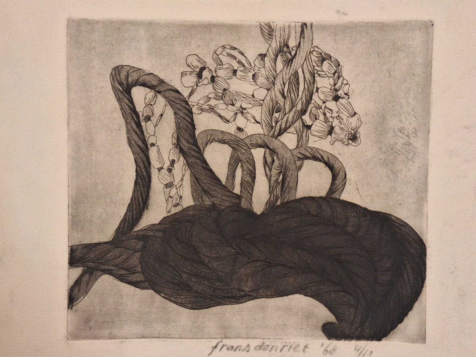 Ets 'Kabels' door Frans den Riet, gesigneerd en genummerd, Ophalen of Verzenden, Genummerd, Flora en Fauna, 1950 - 1999