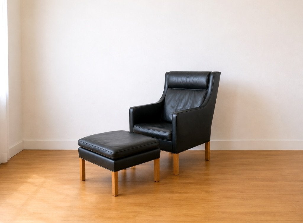 Vintage wingback chair 2431 met ottoman van Børge Mogensen, Huis en Inrichting, Ophalen, Gebruikt, 75 tot 100 cm, Nvt