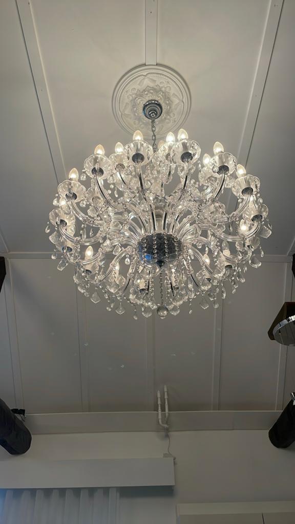 Grote Maria Theresa Kroonluchter - Kristal/Chroom, 28 lampen, Ophalen, Gebruikt, Glas, Klassiek