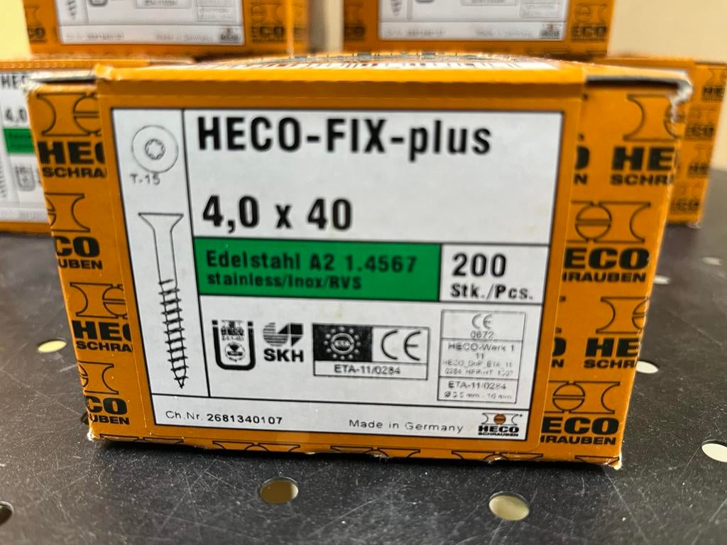 HECO FIX plus schroeven RVS 4.0 x 40 mm Torx 200 stuks NIEUW, Zilver, Nieuw, Overige merken, Knutselmateriaal