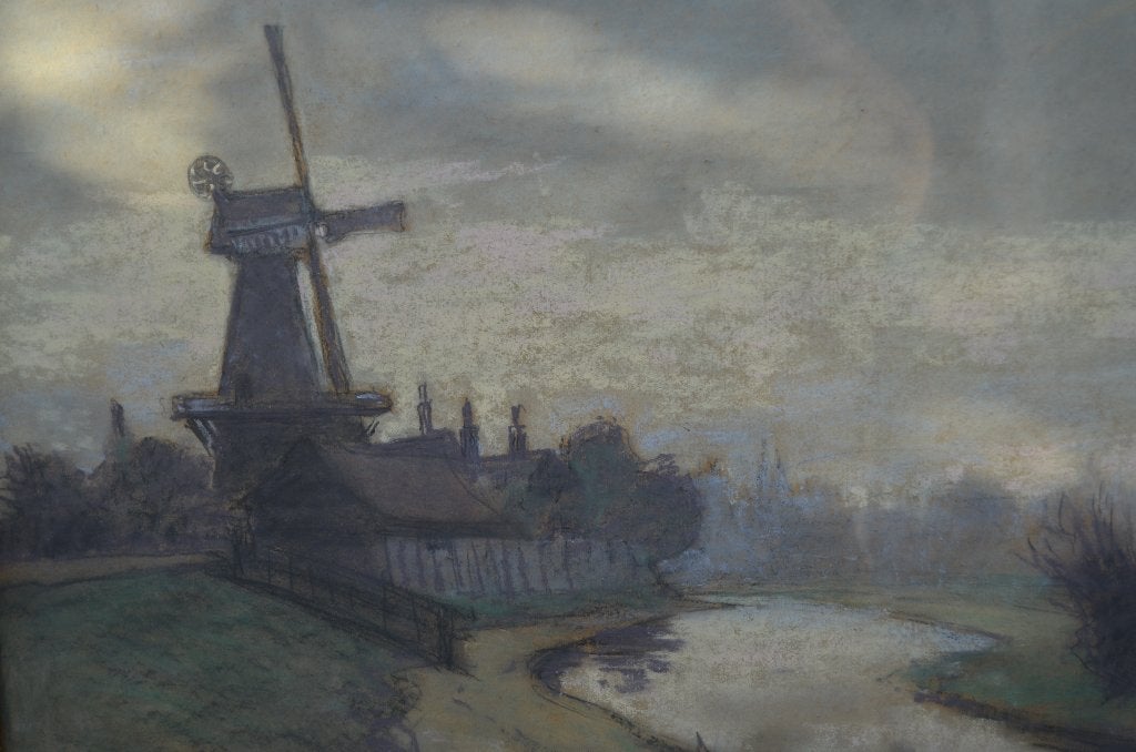 Ger van Vliet 'Zicht op een bolwerk' jaren '20/'30, Antiek en Kunst, Gouache, Achter glas, Ophalen of Verzenden, Landschap
