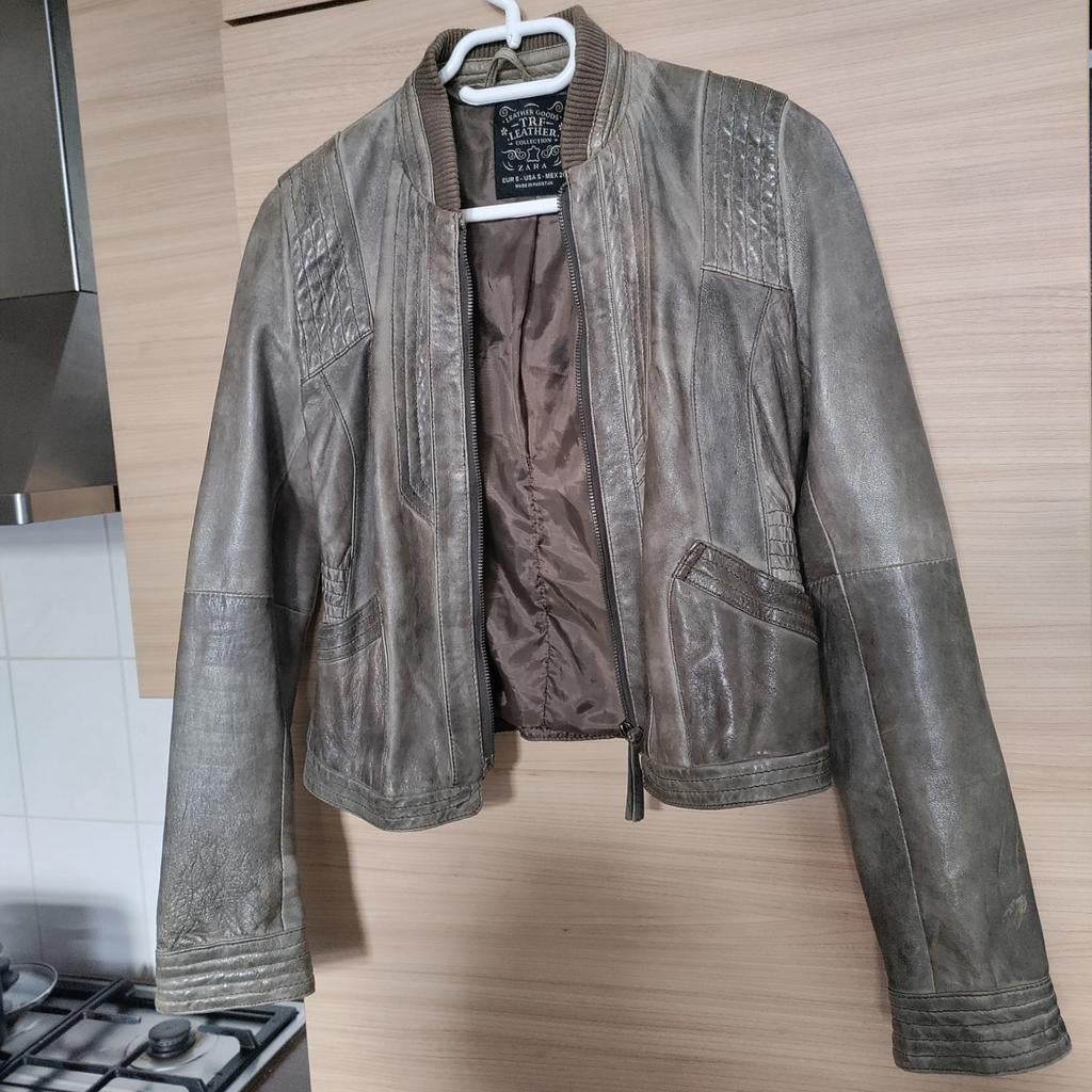 Stoere leren jas van Zara, maat S, Bruin, Zara, Ophalen of Verzenden, Maat 36 (S)