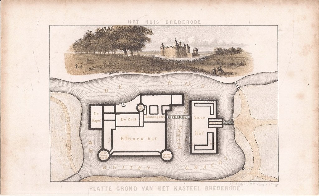 Het Huis Brederode - Platte Grond van het kasteel Brederode, 1800 - 1899, Architectuur, Blanco verso, 11 cm
