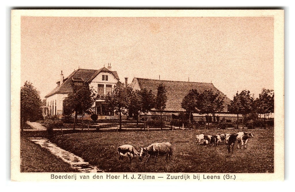 Zuurdijk bij Leens, Boerderij van den Heer H. J. Zijlma, Verzenden, 1920 tot 1940, Ongelopen, Groningen