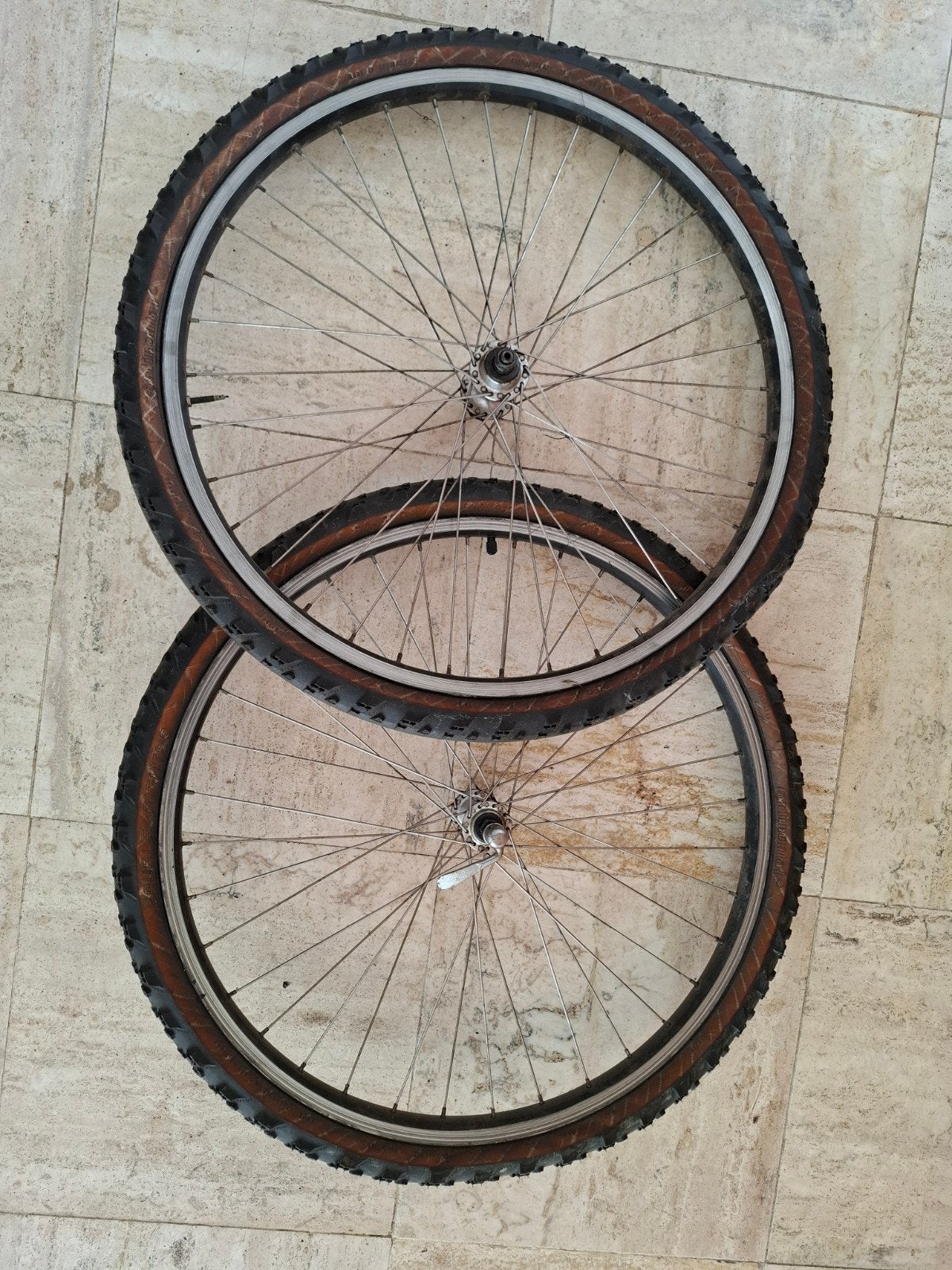 26 inch ATB wielen met Continental Double Fighter banden, Fietsen en Brommers, Fietsonderdelen, Wiel, Gebruikt, Staal, Ophalen of Verzenden