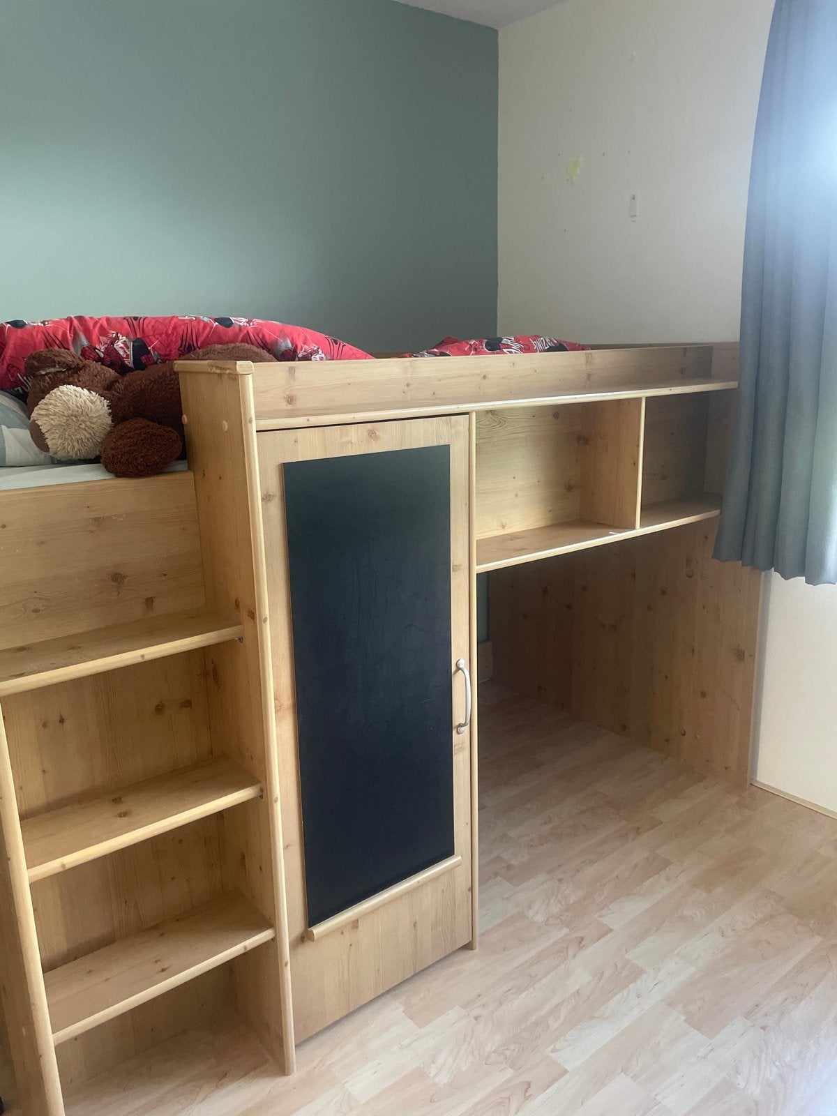 Hoogslaper met bureau en kast, Ophalen, 85 tot 100 cm, Gebruikt, Hoogslaper of Stapelbed