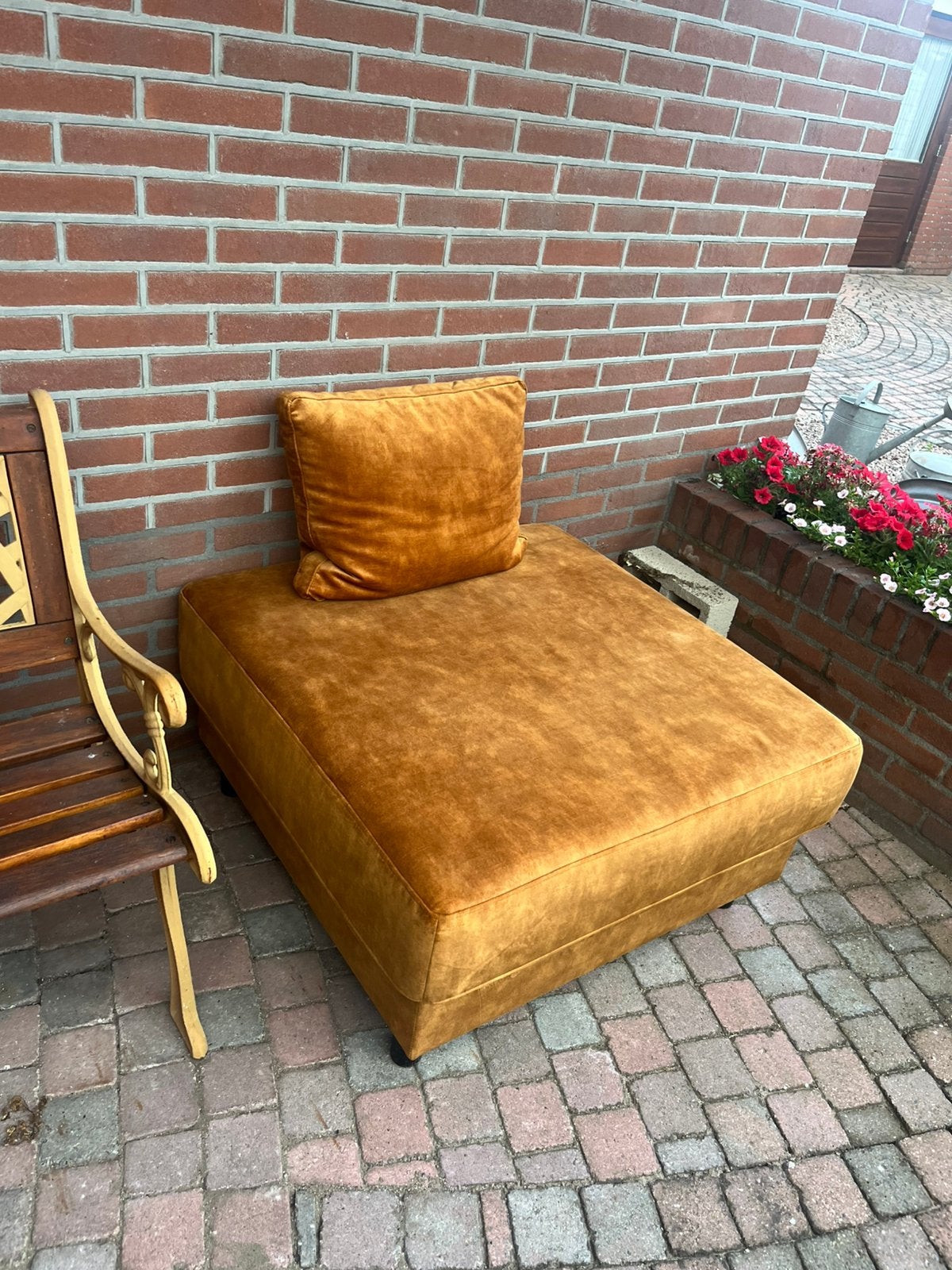 Oker gele hocker/bank, Ophalen, Gebruikt, Overige maten, 75 tot 100 cm