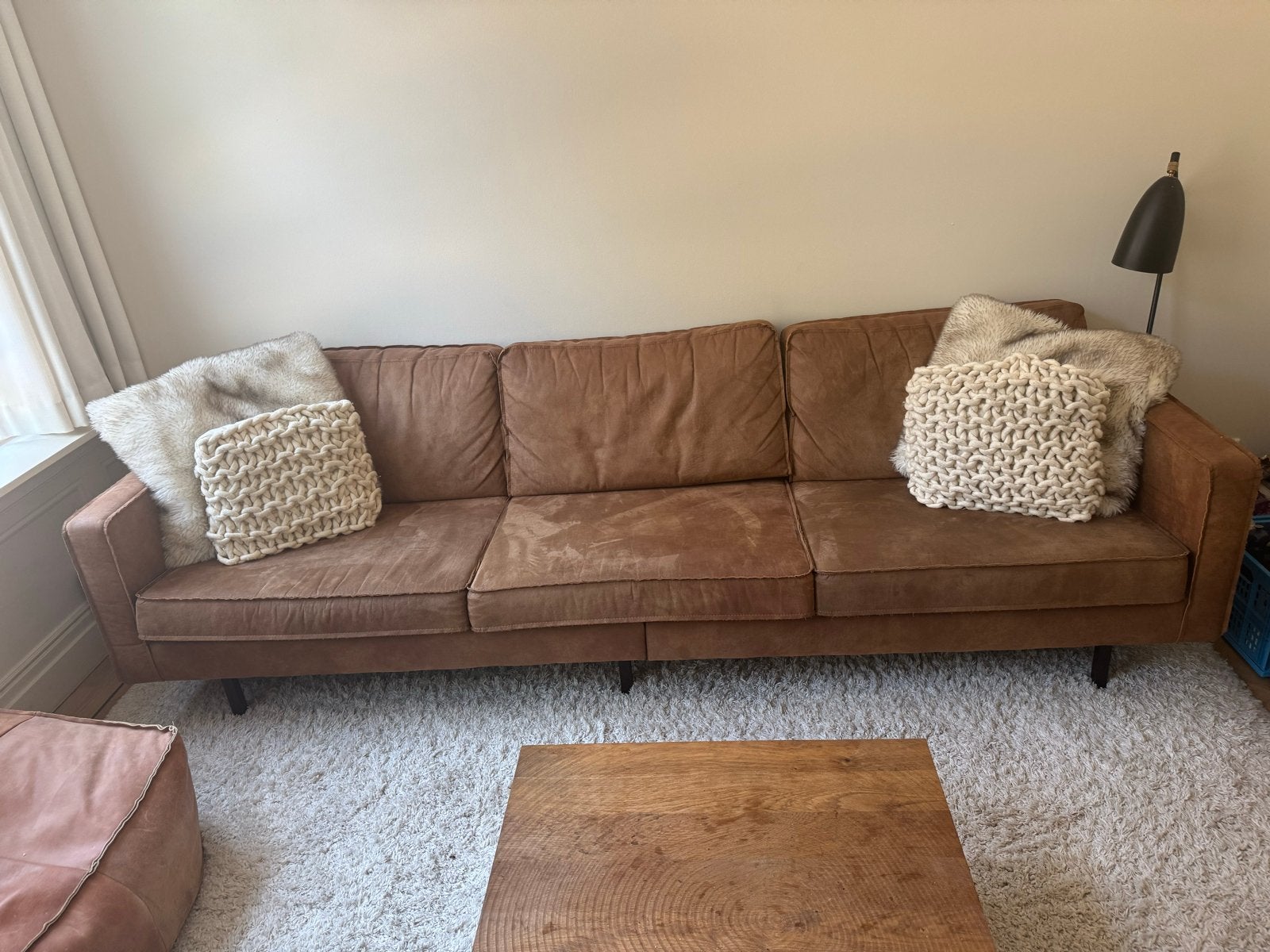 Comfortabele bruine driezitsbank - sissy boy, Ophalen, 250 tot 300 cm, 75 tot 100 cm, Zo goed als nieuw