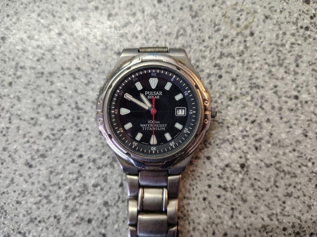 Vintage Pulsar titanium solar horloge, Overige merken, Overige materialen, Polshorloge, Ophalen of Verzenden