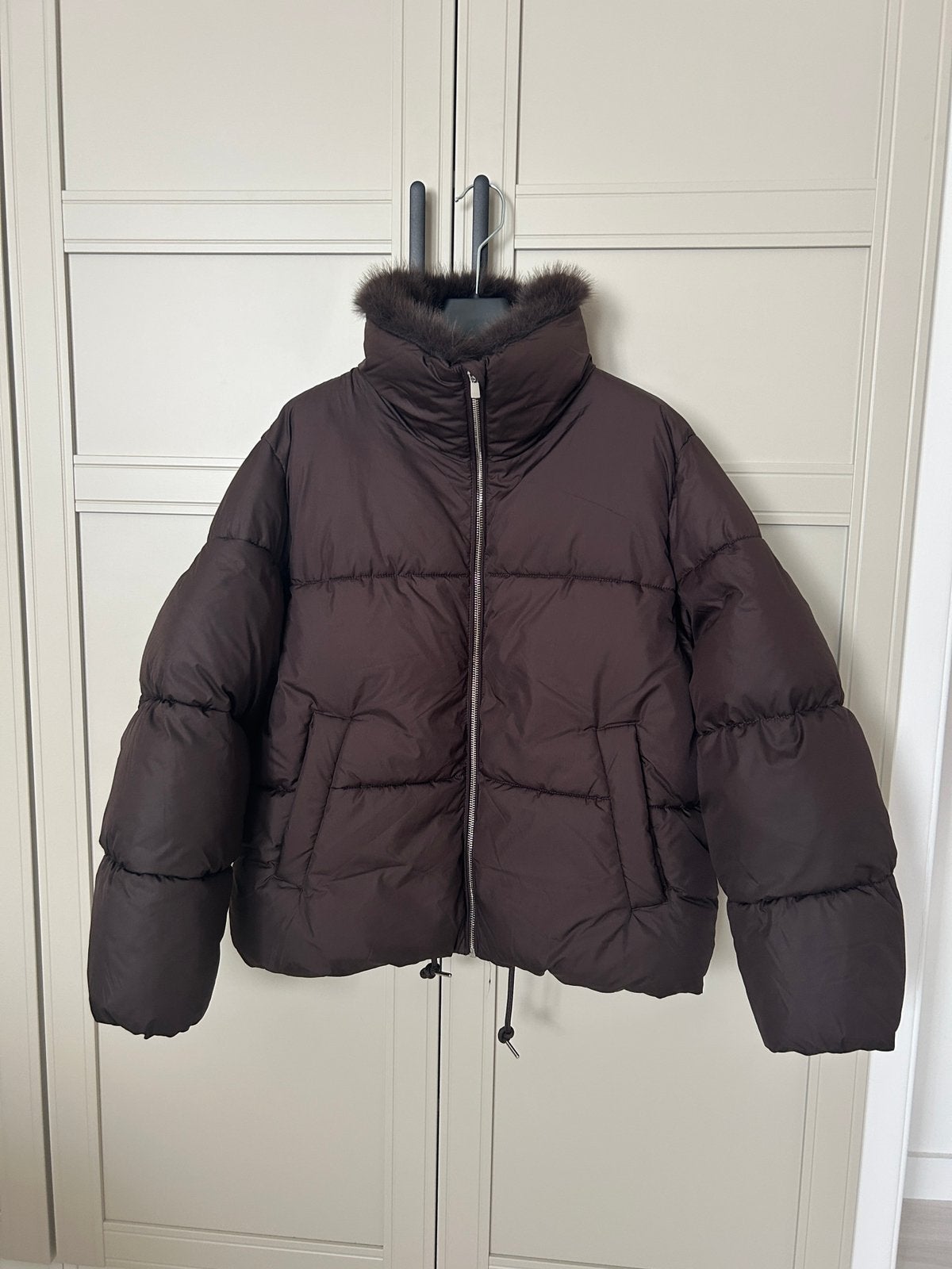 H&M pufferjas oversized donkerbruin maat S, Kleding | Dames, Jassen | Winter, Ophalen of Verzenden, Zo goed als nieuw, Bruin