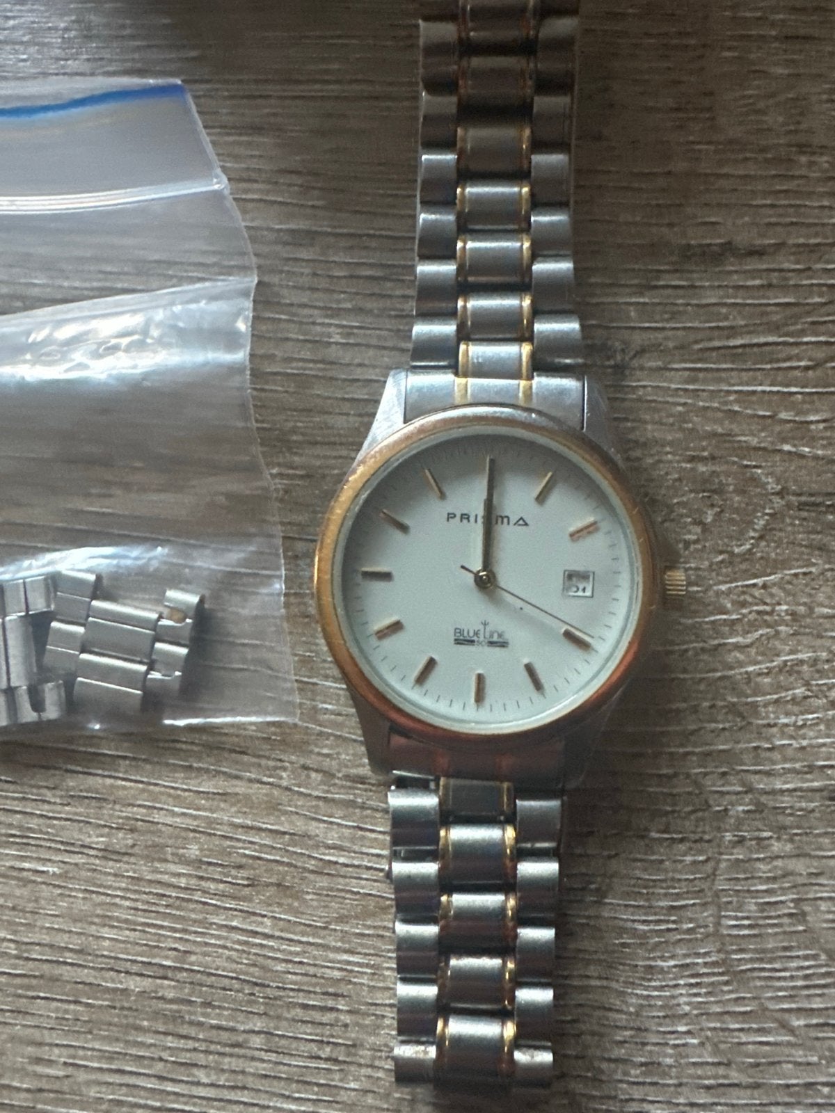 Prisma Blue Line Horloge - Staal met gouden accenten, Gebruikt, Staal, Polshorloge, Ophalen