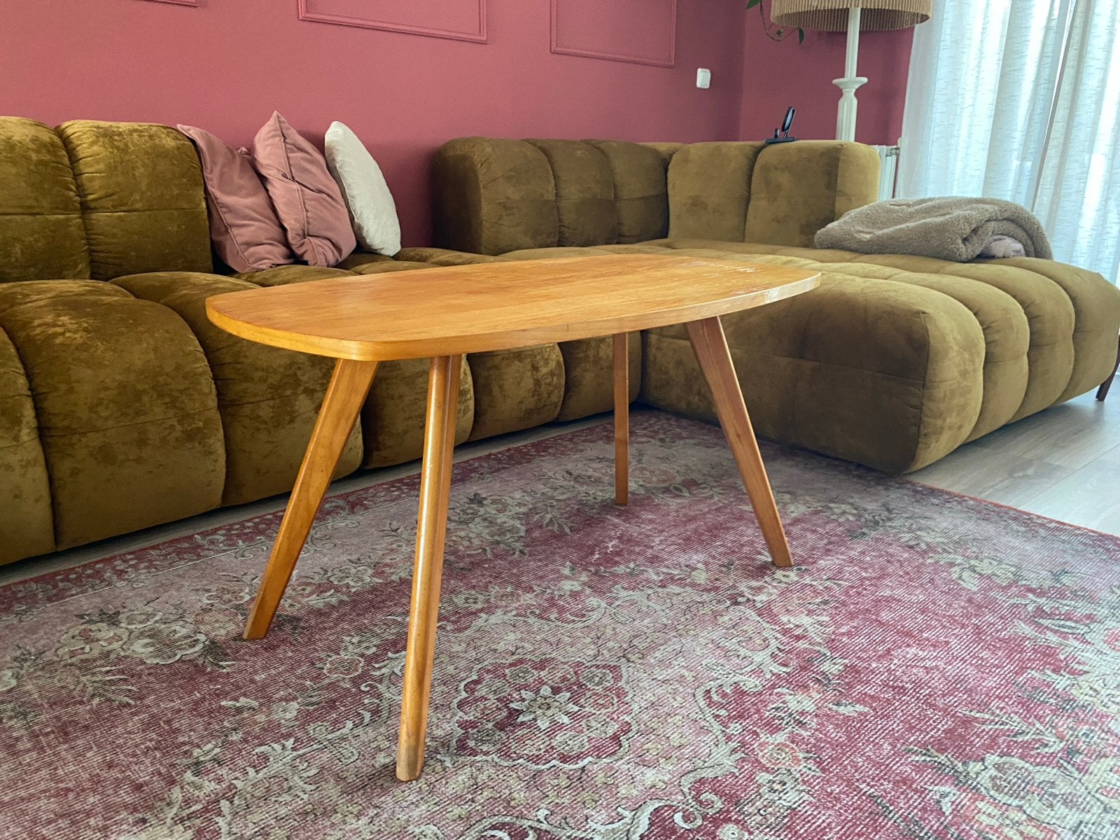 Vintage Deens design salontafel, Mid-century, Ophalen, Gebruikt, 100 tot 150 cm, Eikenhout