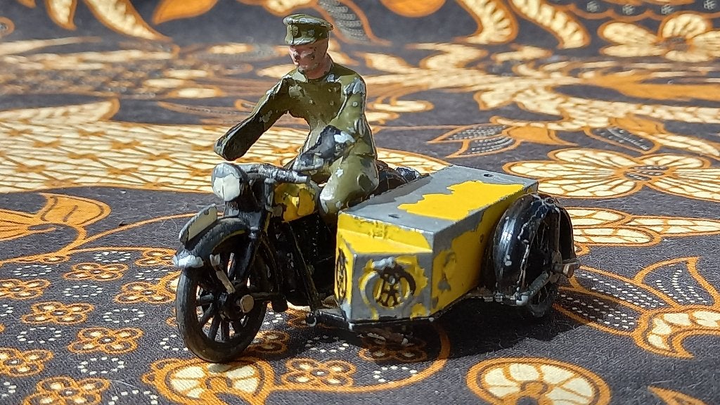 Oude model motor wegenwacht van Morestone tin uit Engeland., Antiek en Kunst, Ophalen of Verzenden