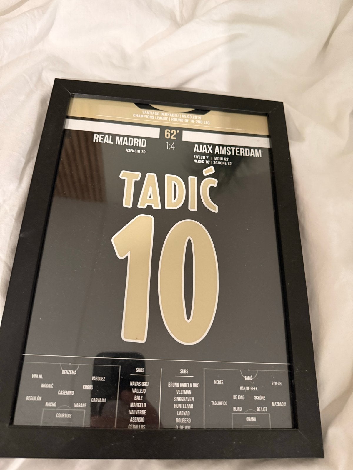 Ajax Tadic 10 Real Madrid Champions League Ingelijst, Ophalen of Verzenden, Zo goed als nieuw, Hout