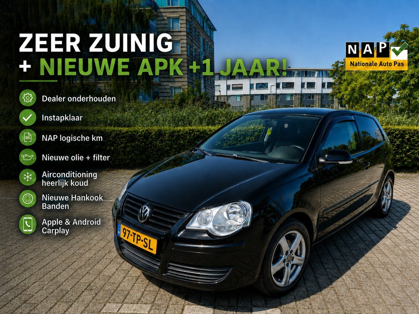 Volkswagen Polo 1.2 - AIRCO - NIEUWE APK - CARPLAY, Auto's, Volkswagen, Dealer onderhouden, Achterwielaandrijving, 54 pk, Zwart