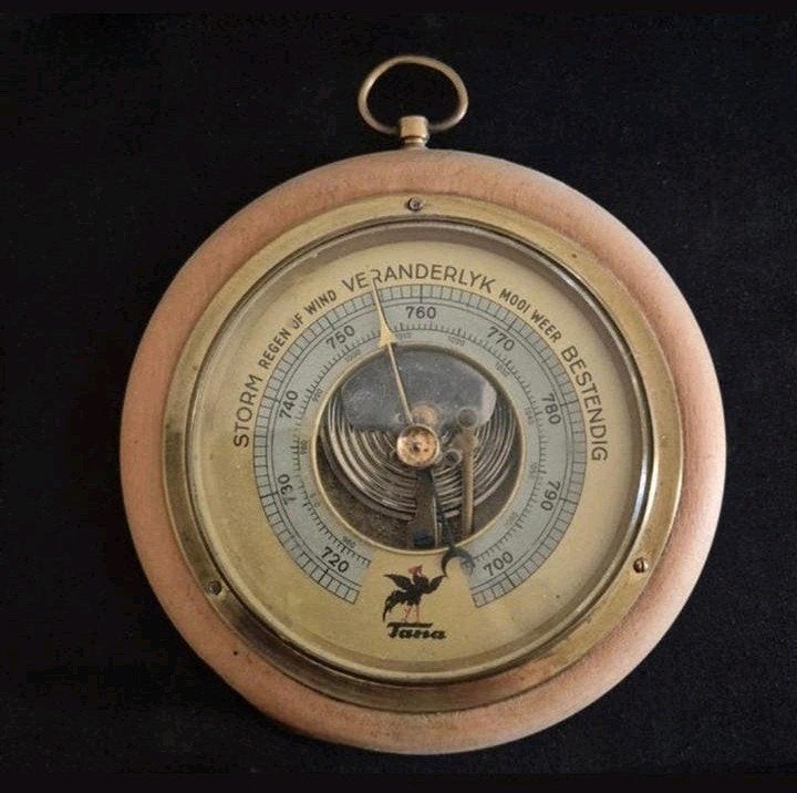 Vintage Barometer - Tana - Hout en Messing, Ophalen of Verzenden, Gebruikt, Barometer
