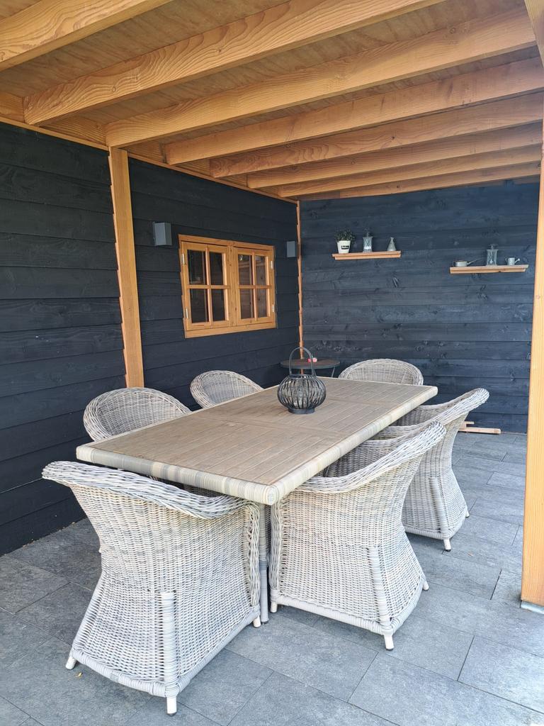 Tuinset met 6 stoelen, Tuin en Terras, Tuinsets en Loungesets, Ophalen, Zo goed als nieuw