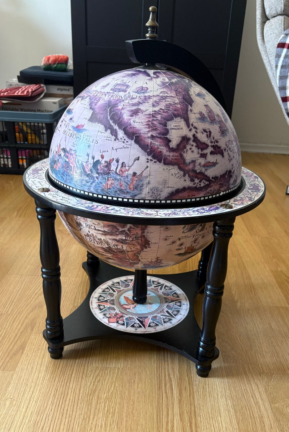 Bar globe tafelmodel met binnenschildering, Ophalen, Gebruikt, Met opbergruimte, Globebar