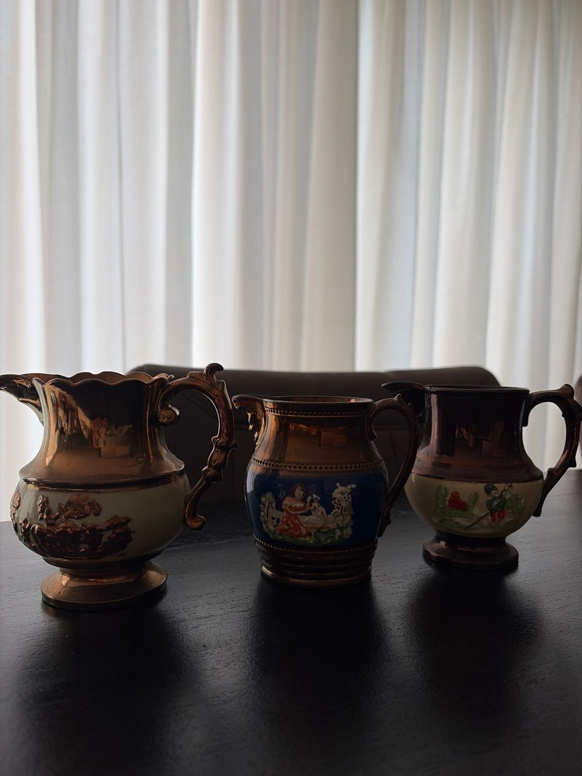Set van 3 antieke koperen kannen met decoratie, Ophalen