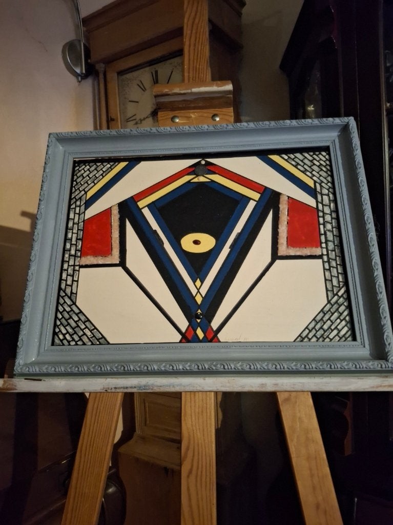 DE vlieger met echte robijn en Rose kwarts op eiken paneel, Antiek en Kunst, Gesigneerd, Ophalen of Verzenden, Olieverf, Hout