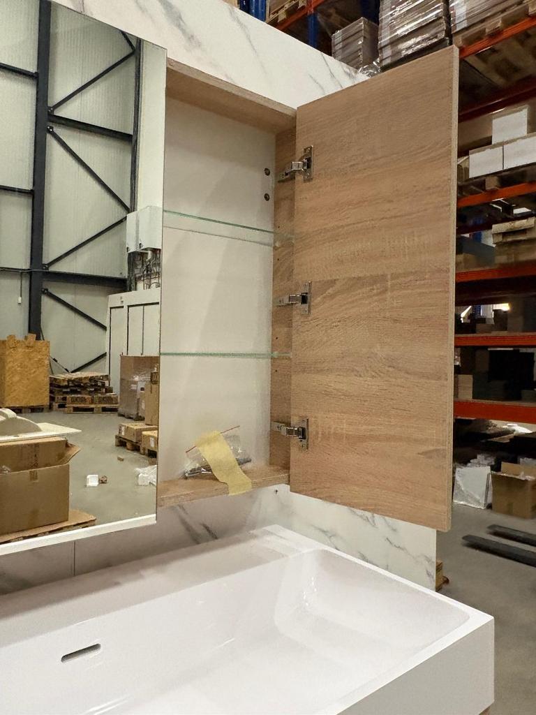 Badkamermeubel 90 cm – Beach eiken – Inclusief spiegelkast, Spiegelkast, Wltradingnl@outlook.com, Nieuw, Minder dan 100 cm