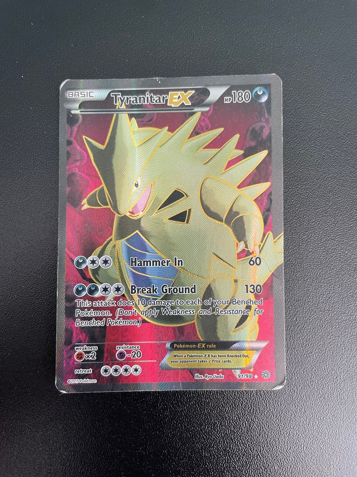Pokémon Kaart Tyranitar EX (91/98) Foil, Ophalen of Verzenden, Zo goed als nieuw, Losse kaart, Foil